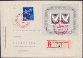 1945 W23 (Basler-Taube) +J112 BASEL nach RHEINECK, 250.-+