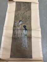 Antikes chinesisches Bild auf Papier, Kalligraphie, 2 Frauen