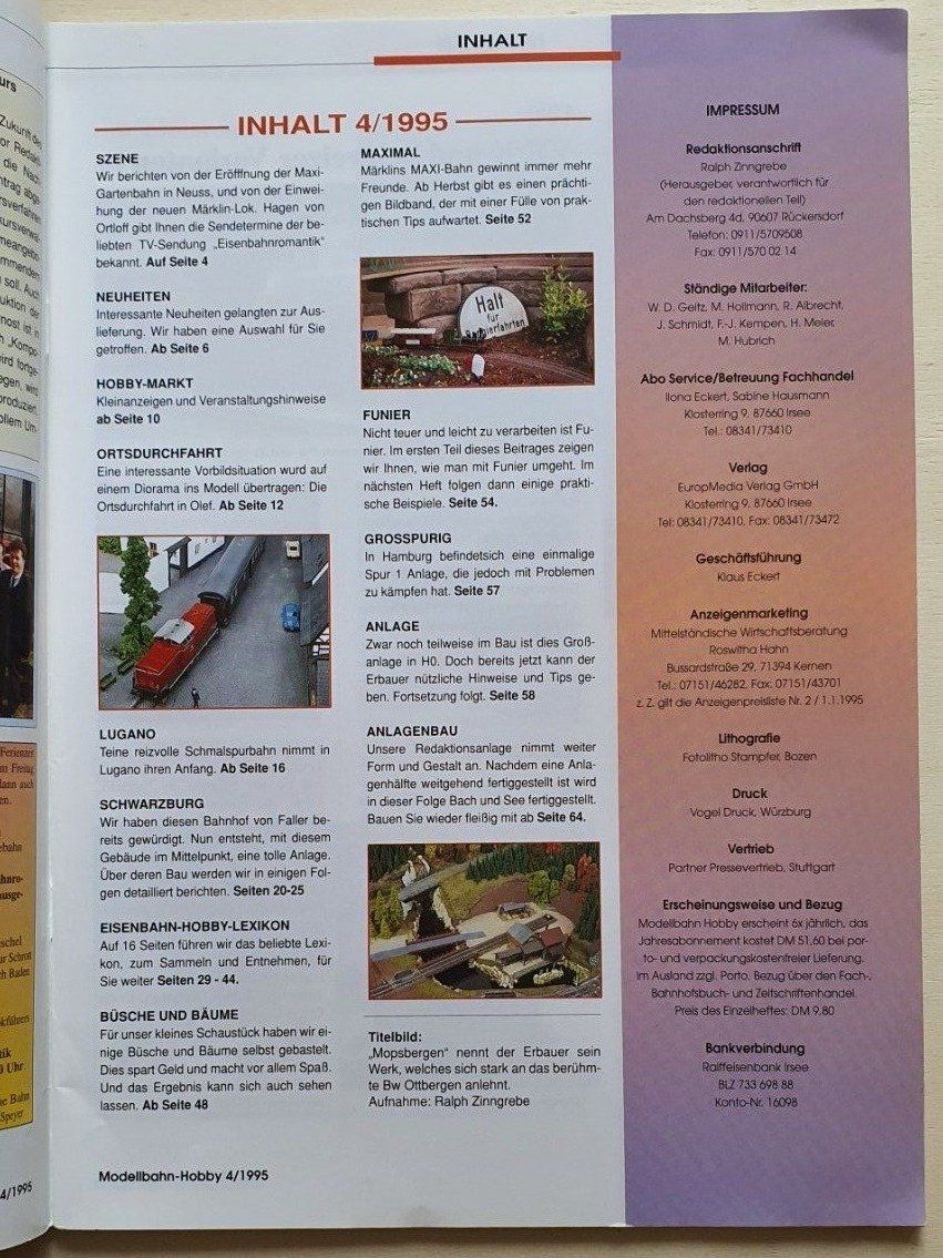 Riviste & Magazine: Modellbahn Hobby No. 4 - Juli/August 1995 – Usato da Sisseln AG venduto da murmi83 1