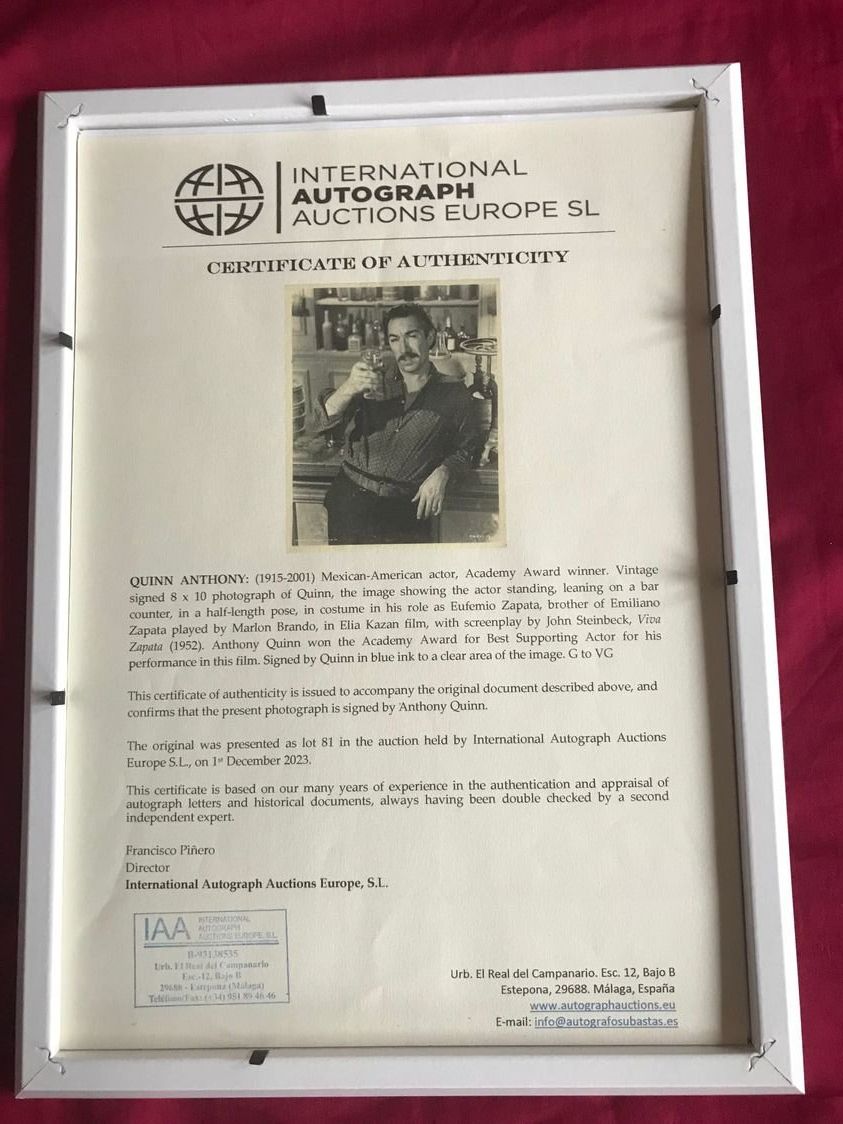 Autogramme: ANTHONY QUINN - handsigniertes & eingerahmtes Grossfoto COA – Gebraucht aus Stallikon von Hollywood7 2