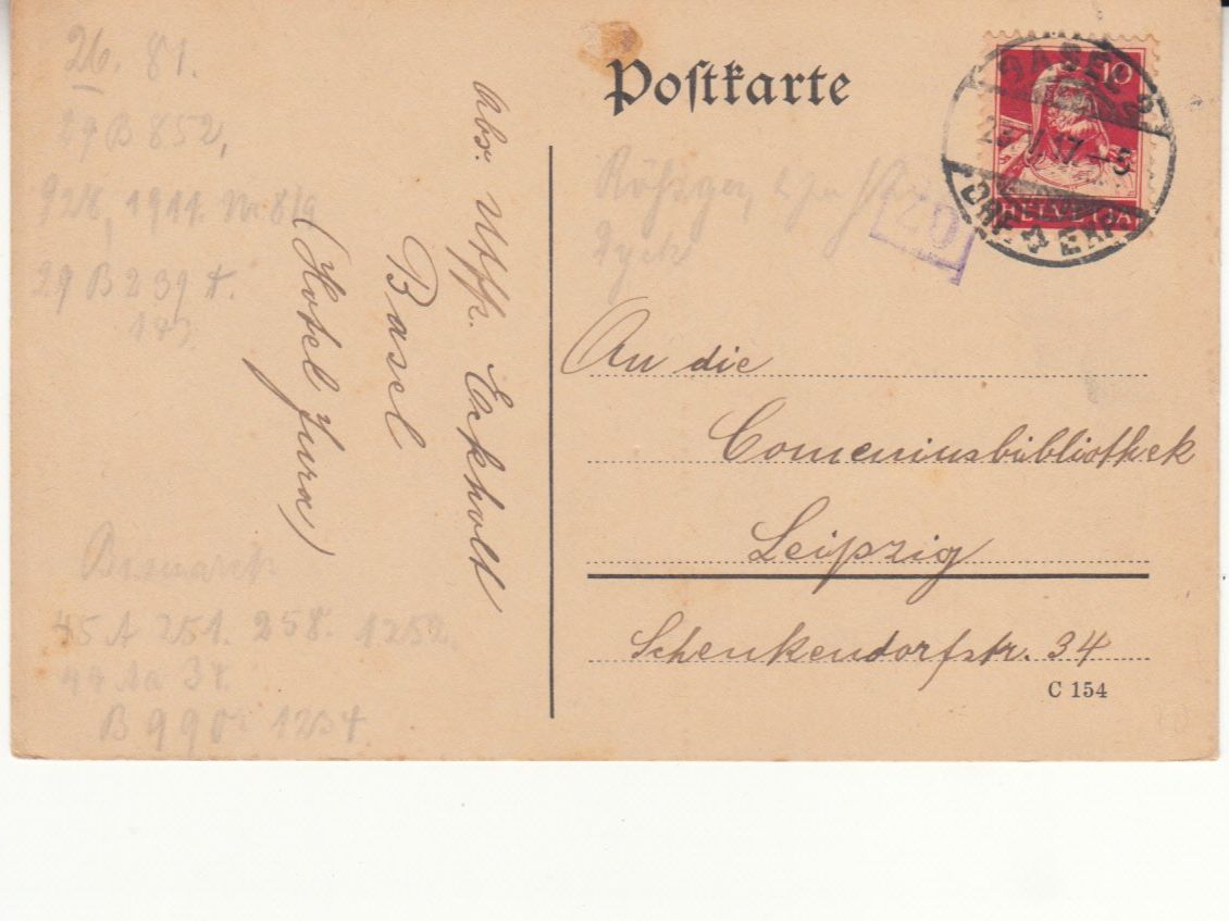 Tutti i francobolli: PK Basel - Leipzig zesuriert 1917 – Usato da Bürglen TG venduto da StampGraf