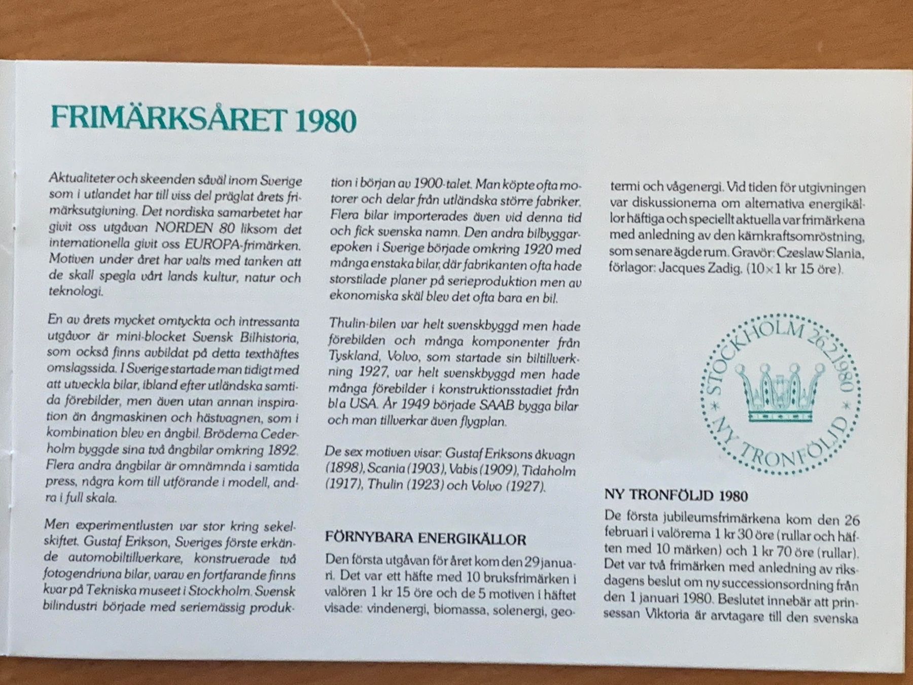 Alle Briefmarken: Schweden Suède 1980 - Swedish Stamp - Complete Set – Neu und originalverpackt aus Chavornay von 4dphila 4