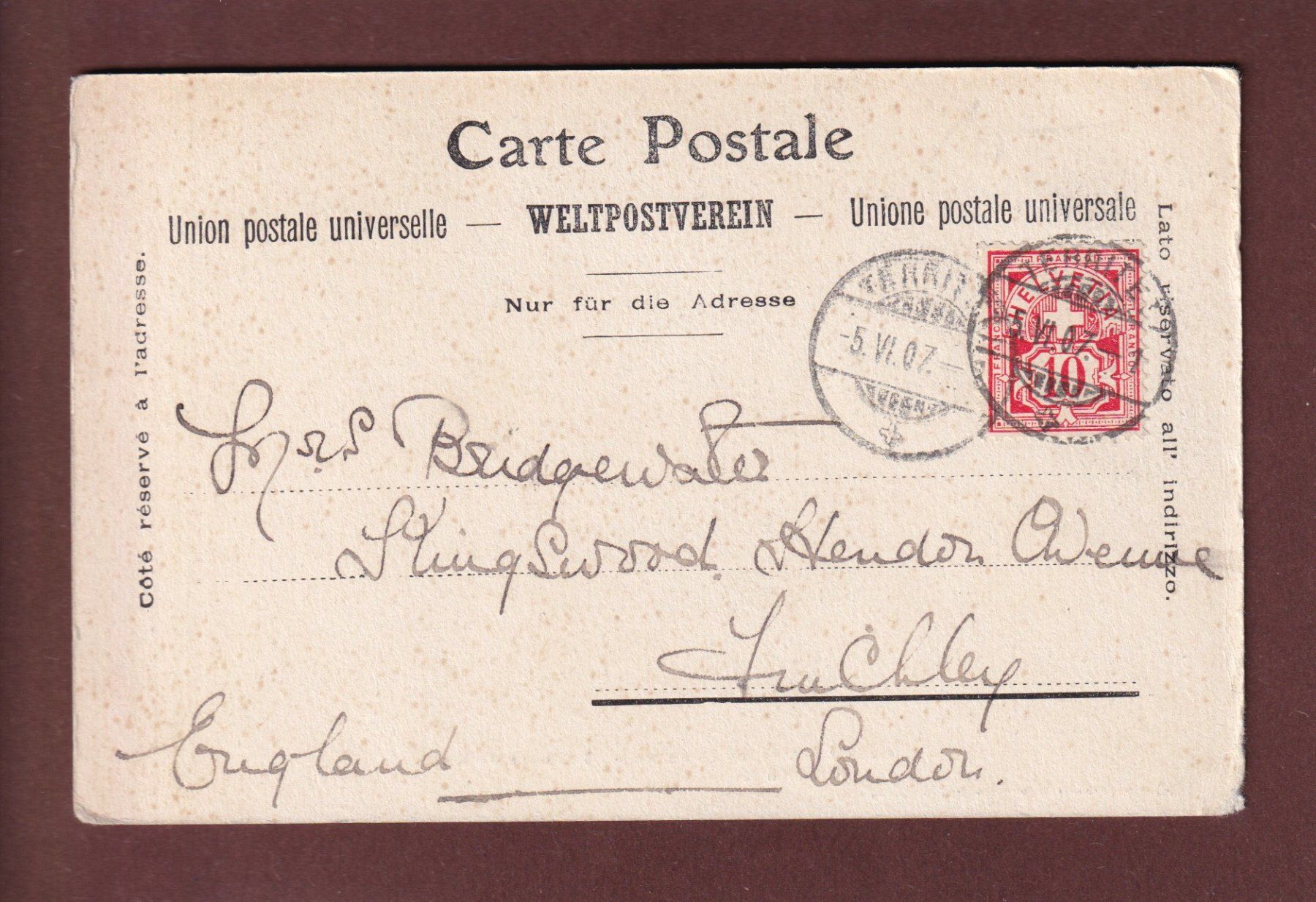 Cartoline postali: Grand Hôtel de CAUX - 1907 – Usato da Pully venduto da nicecards 1