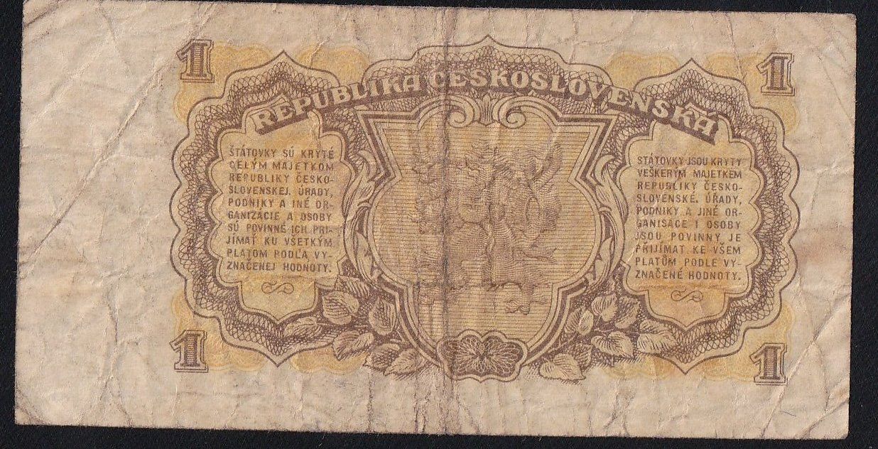 Banknoten: Tschechoslowakei 1 Korun 1953 – Gebraucht aus Brugg AG von banknoten_muesli 1