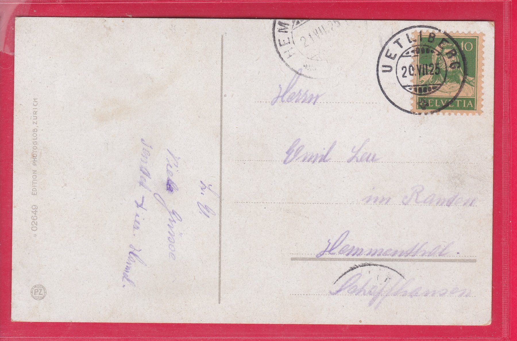 Cartoline postali: GRAND HOTEL UETLIBERG, 20.7.1925 – Usato da Oberrieden venduto da Gebirgsstelze 1