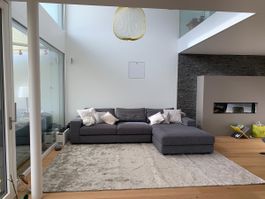 Ecksofa grau mit Chaiselongue, Stoffbezug guter Zustand