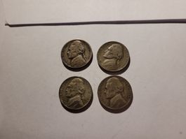 4 x 5 Cent USA 1942, 1943, 1944 und 1945 Silber