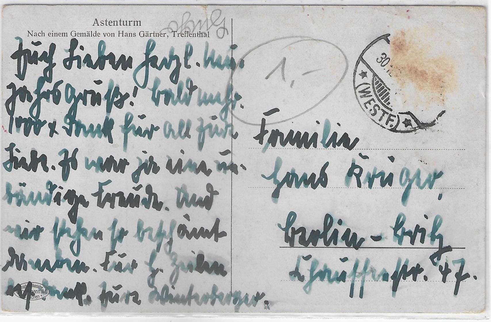 Cartoline postali: Astenturm - H. Gärtner - Skifahrer – Usato da Ettingen venduto da Kartenplanet 1