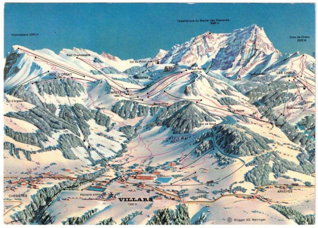 Cartoline postali: Villars - Pistenplan (Luftpost) – Usato da Binningen venduto da Mountainrider