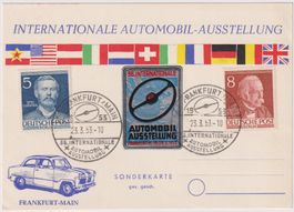 Karte 1953 Automobilausstellung Frankfurt - Vignette !!