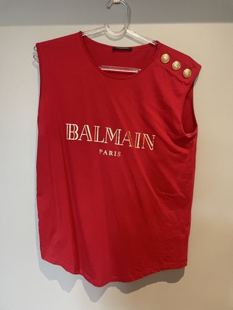 BALMAIN Paris Débardeur / Tank Top Coton Rouge Boutons Dorés