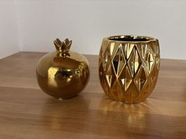2 Vasen Keramik / gold farbig