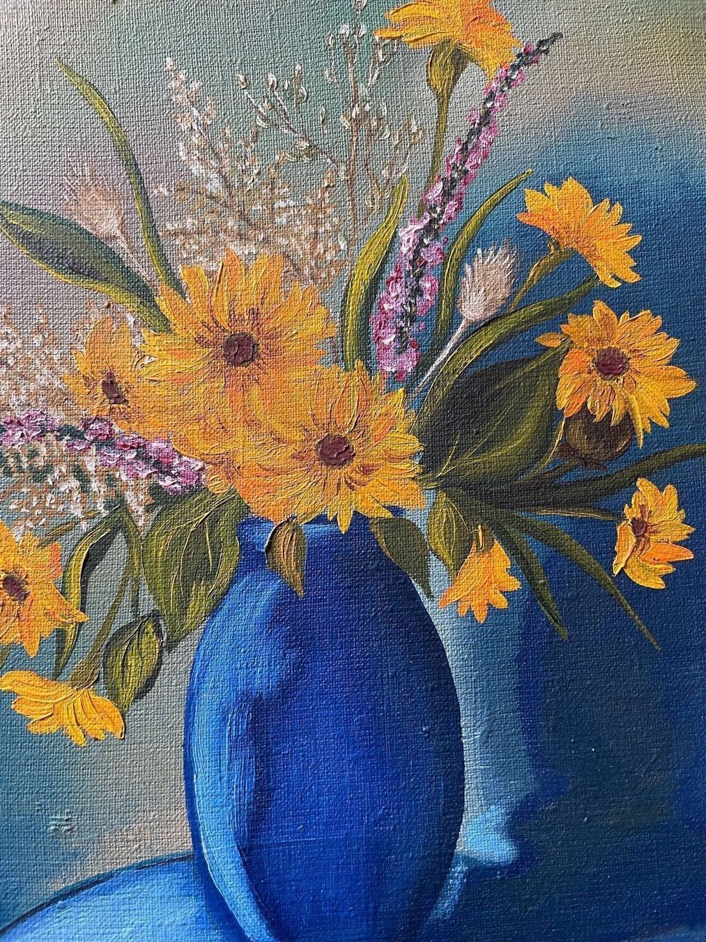 Dipinti: Blumenstrauss auf Leine Bild handbemalt – Usato da Bern venduto da Chraebu2 3