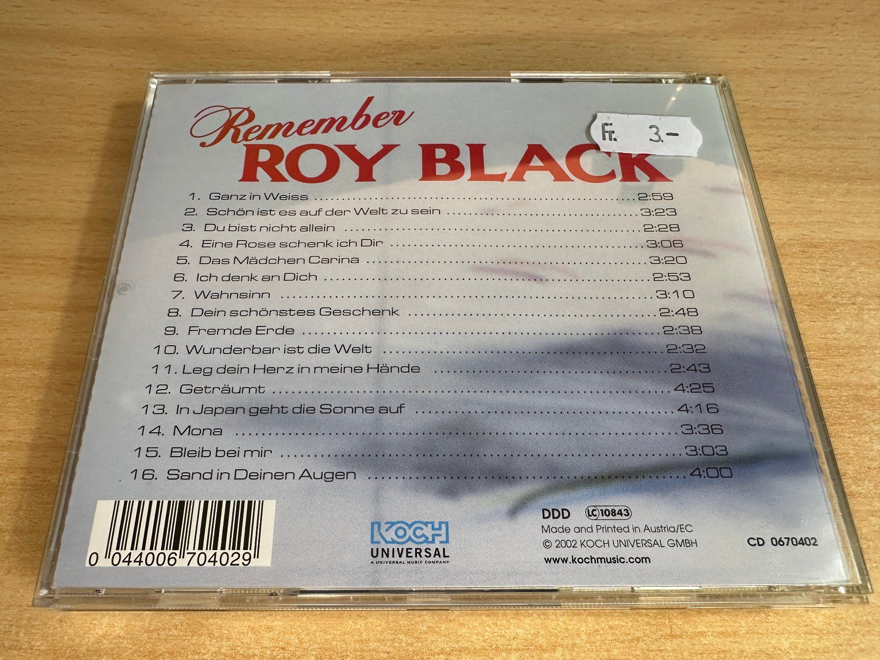 CD: Y3 Roy Black – Remember – Usato da Rikon im Tösstal venduto da Alpenmutz 1