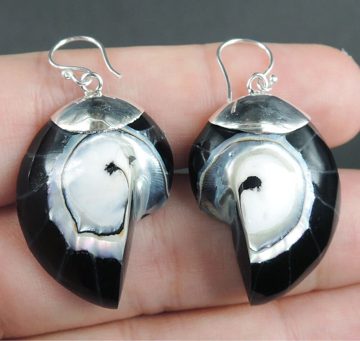 Orecchini pendenti & Orecchini a lobo: Wunderschöne dunkle Nautilus Ohrringe 925 Silber NEU – Nuovo e nell'imballaggio originale da Basel venduto da Chili007 1