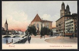 Zürich, Zwinglidenkmal und Wasserkirche