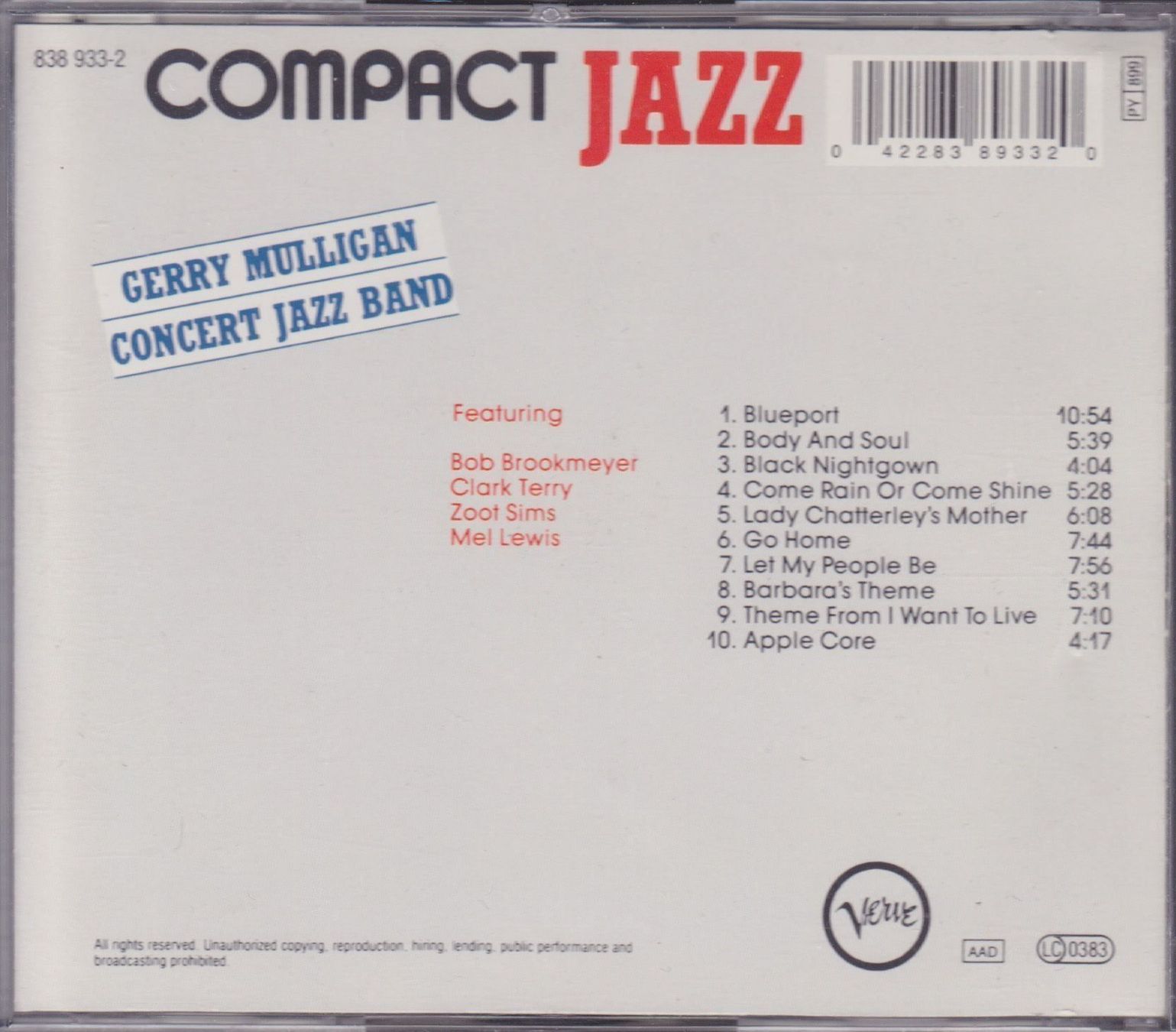 CDs: GERRY MULLIGAN - CONCERT JAZZ BAND – Gebraucht aus Lausanne von sbar224 1