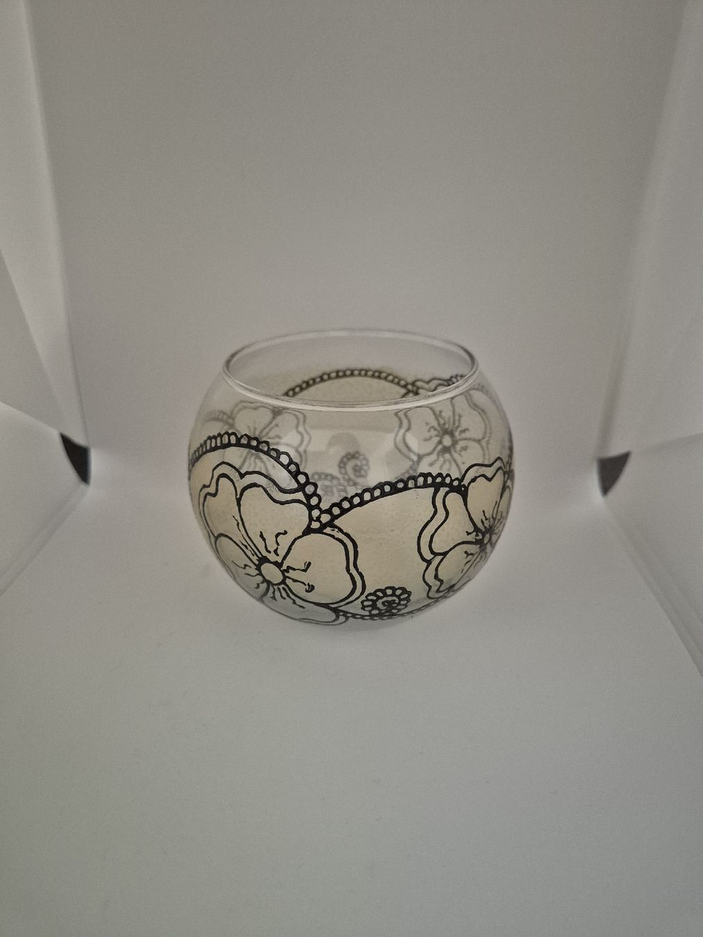 Portacandele: Windlicht Glas handbemalt mit Blumenmuster neu – Nuovo e nell'imballaggio originale da Bülach venduto da Living_Art