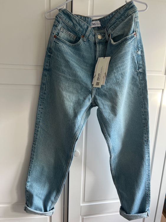 Jeans Zara Femme Taille 38 (US 30) Boyfriend Bleu - Occasion Très Bon état