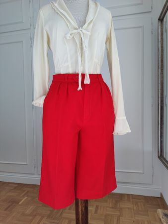 Vintage Red Wool Bermuda Wide-Leg Long Shorts