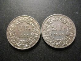 2 x 2.- Fr  1944 +47  Superbes pièces  Superbe qualité