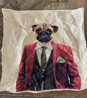 Mars & More Zierkissen Hund (Mops) beige rot mit Tiermotiv