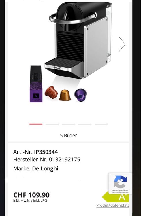 De'Longhi Nespresso Pixie EN127.S, Automatic Coffee Machine, Capsule Coffee Machine for One Cup, ECO Mode, Espresso and Lungo, Compact Design, 19 Bar Pressure, Silver