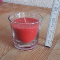 Rote Kerze im Glas, ca. 6 cm hoch, Neuwertig, Duftkerze.