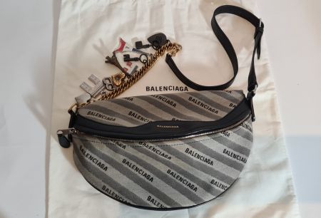 BALENCIAGACanvas Jacquard All Over Logo Souvenir XS Belt Bag