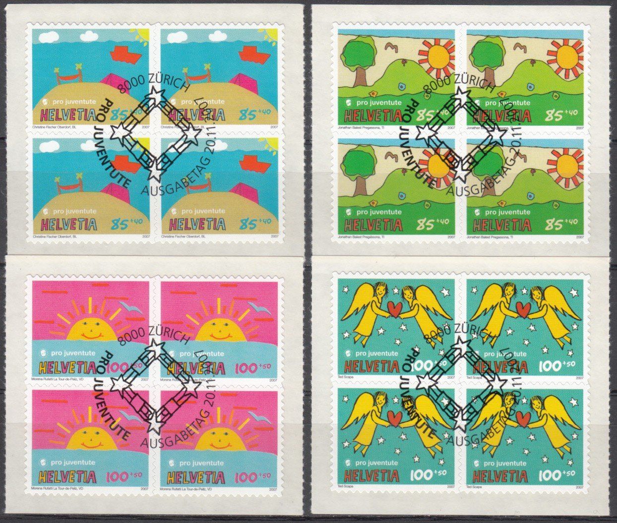 Alle Briefmarken: SBK J385A - J388A im 4er-Block mit ET – Gebraucht aus Bürglen TG von StampGraf