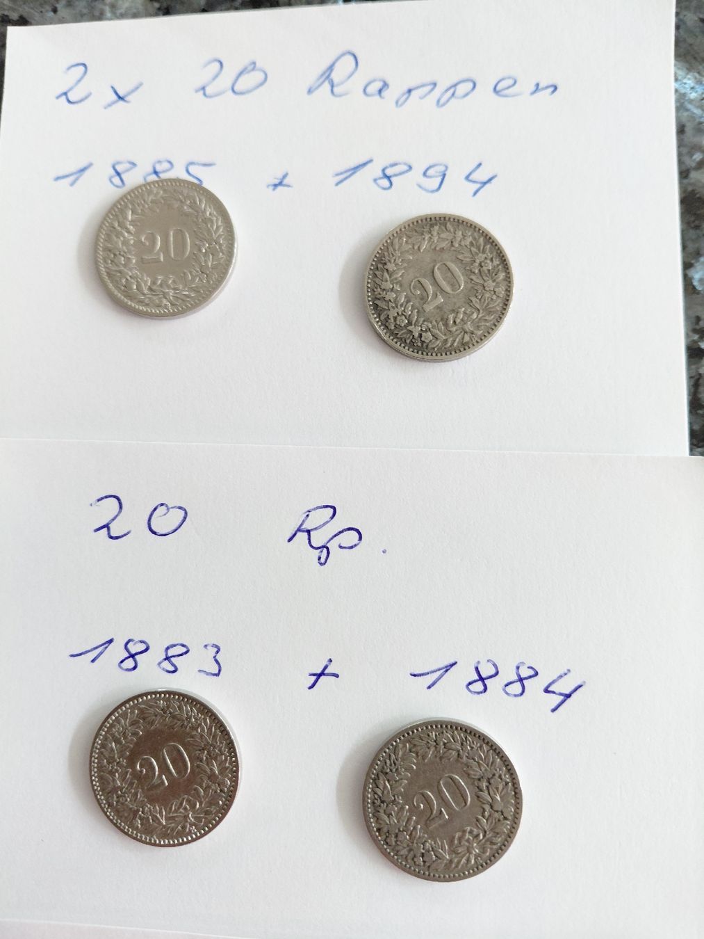 Alle Münzen: 10x 20 Rappen ab 1881  – Gebraucht aus Bonaduz von topolino052 3