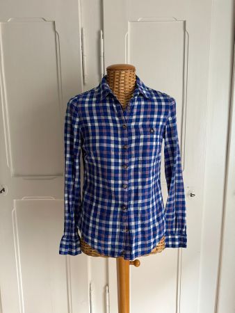 Bluse blau-weiss-rosa kariert - 34
