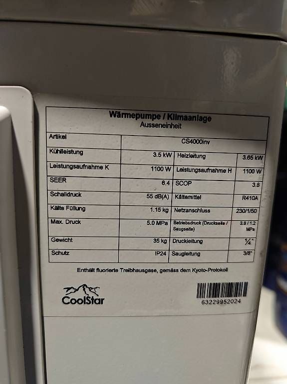 Radiatori: Inverter Split Klimagerät CoolStar CS4000inv Wärmepumpe – Usato da Aarau Rohr venduto da Hometrix 3