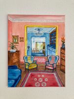 Gemälde, Öl auf Leinwand, Wohnzimmer Interieur, Kunst