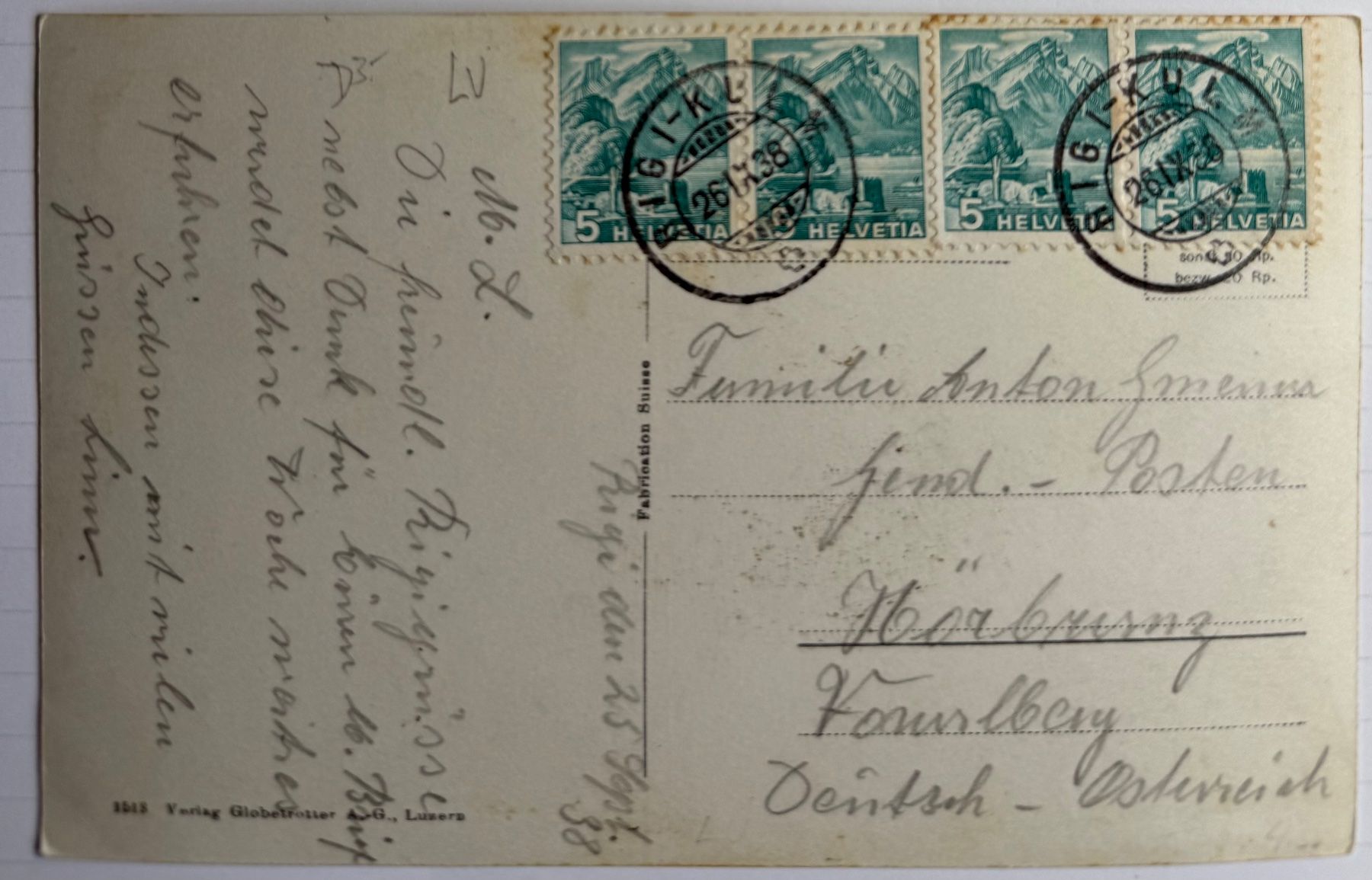 Cartoline postali: Rigi -Kulm - Hôtel 1938 – Usato da Lutry venduto da Ediego 1