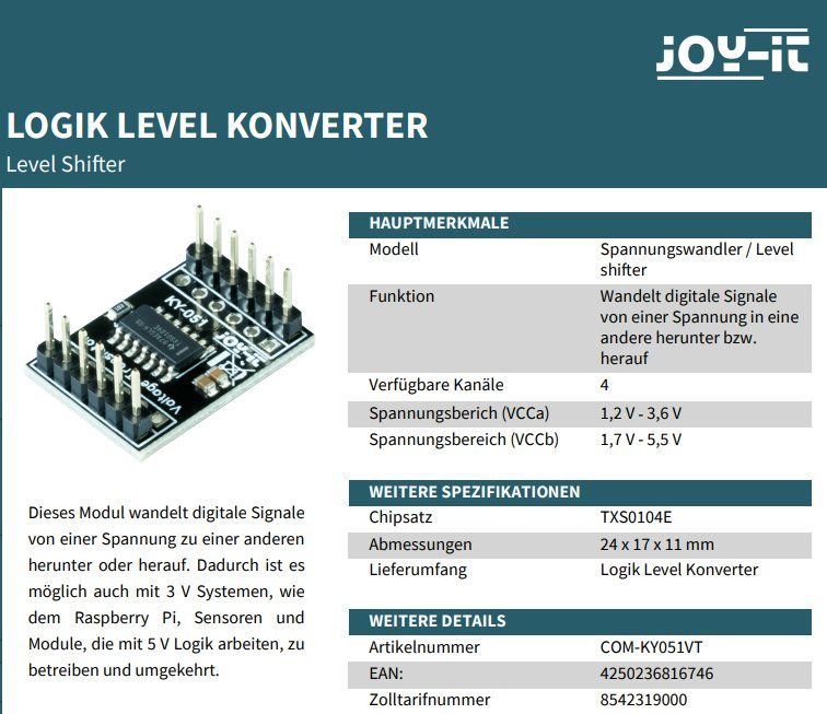 Componenti elettronici: Voltage Translator Level Shifter von joy-it.net – Nuovo e nell'imballaggio originale da Vaduz venduto da smueller05 1
