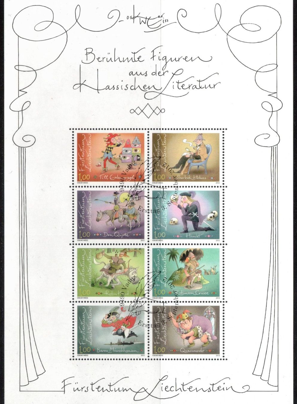 Tous les timbres: 2012  Liechtenstein Berühmte Figuren Kleinbogen – Neuf (Voir description) à Rheinau par loxis