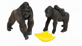 Schleich Gorillafamilie – 2 Gorillas + Jungtier + Bananen