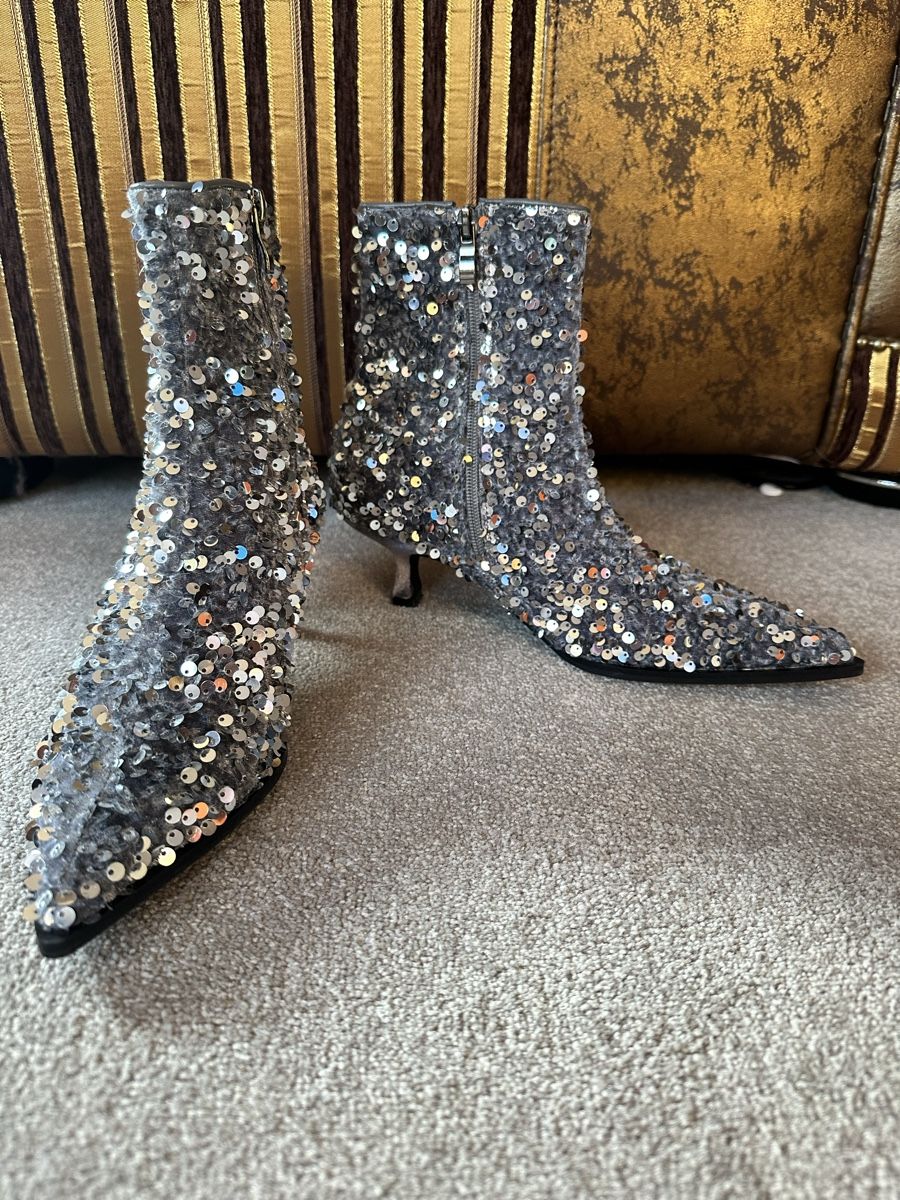 Scarpe da donna: Stiefeletten, Pailletten, sequin, silber, 38, neu – Nuovo (secondo la descrizione) da Zollikon venduto da into-the-west 2