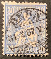 ZNr.41b LUXUS VOLLSTEMPEL, 1867 30Rp reinblau BERN, Attest