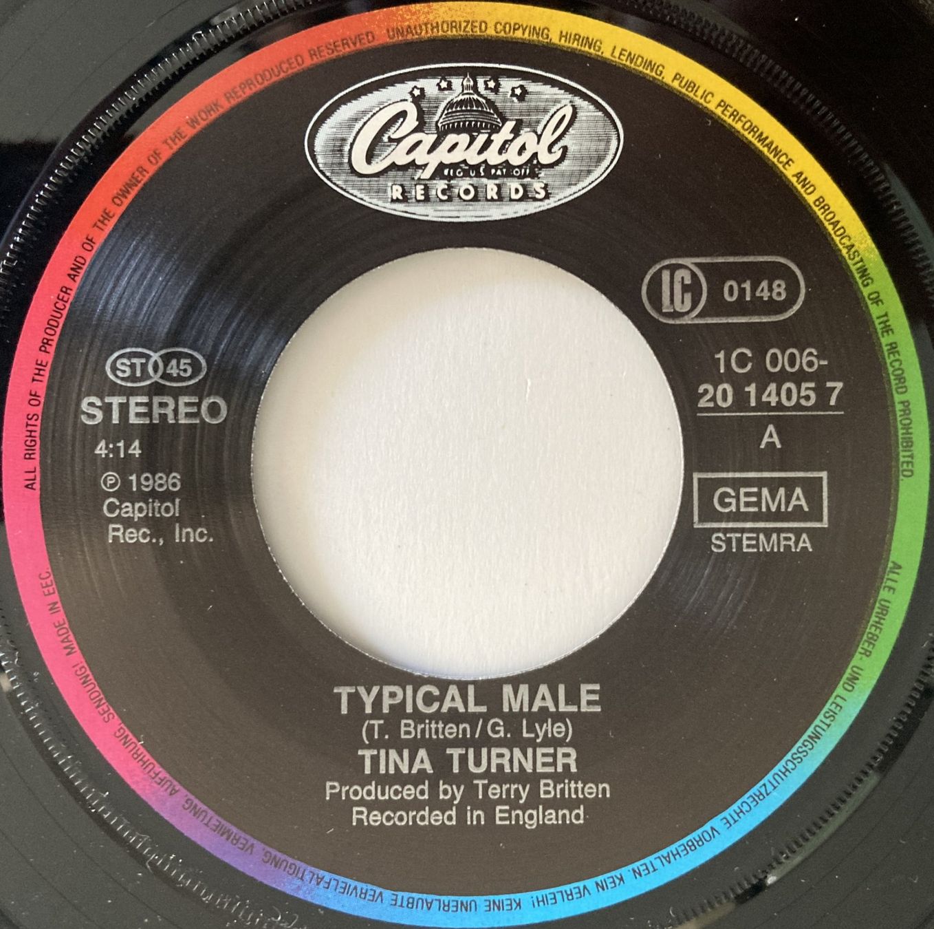 Dischi in vinile: TINA TURNER - TYPICAL MALE – Usato da Bottens venduto da hotter-than-hell 2