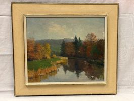Schönes Ölbild auf Leinwand, Wald und Flusslandschaft