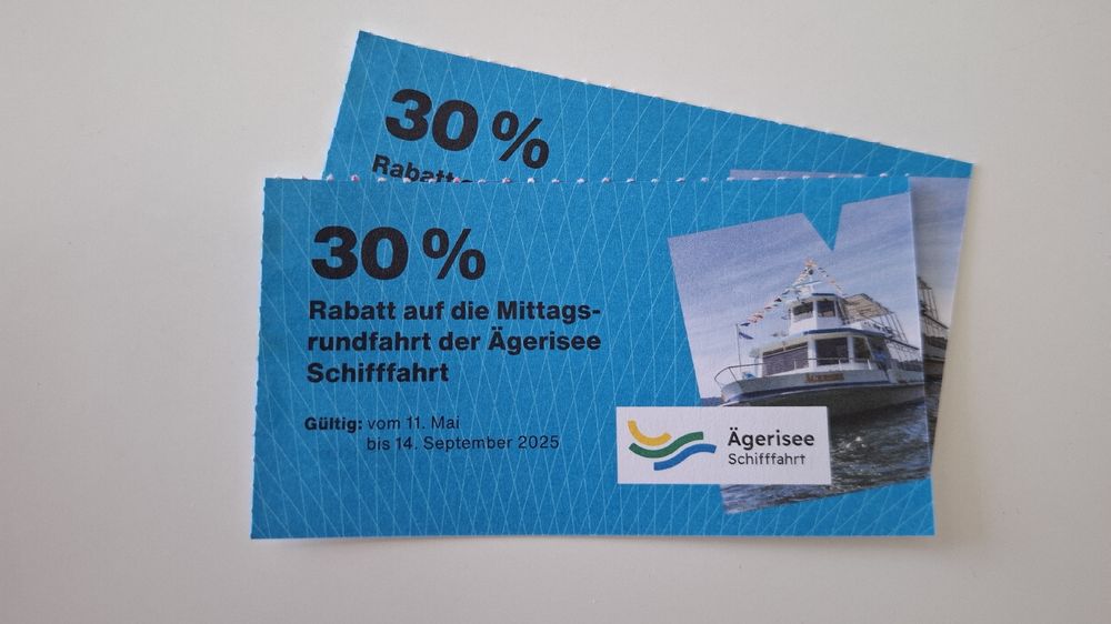 Buoni: 2x 30% Rabatt auf die Ägerisee Schifffahrt – Nuovo e nell'imballaggio originale da Emmen venduto da PrelovedPicks