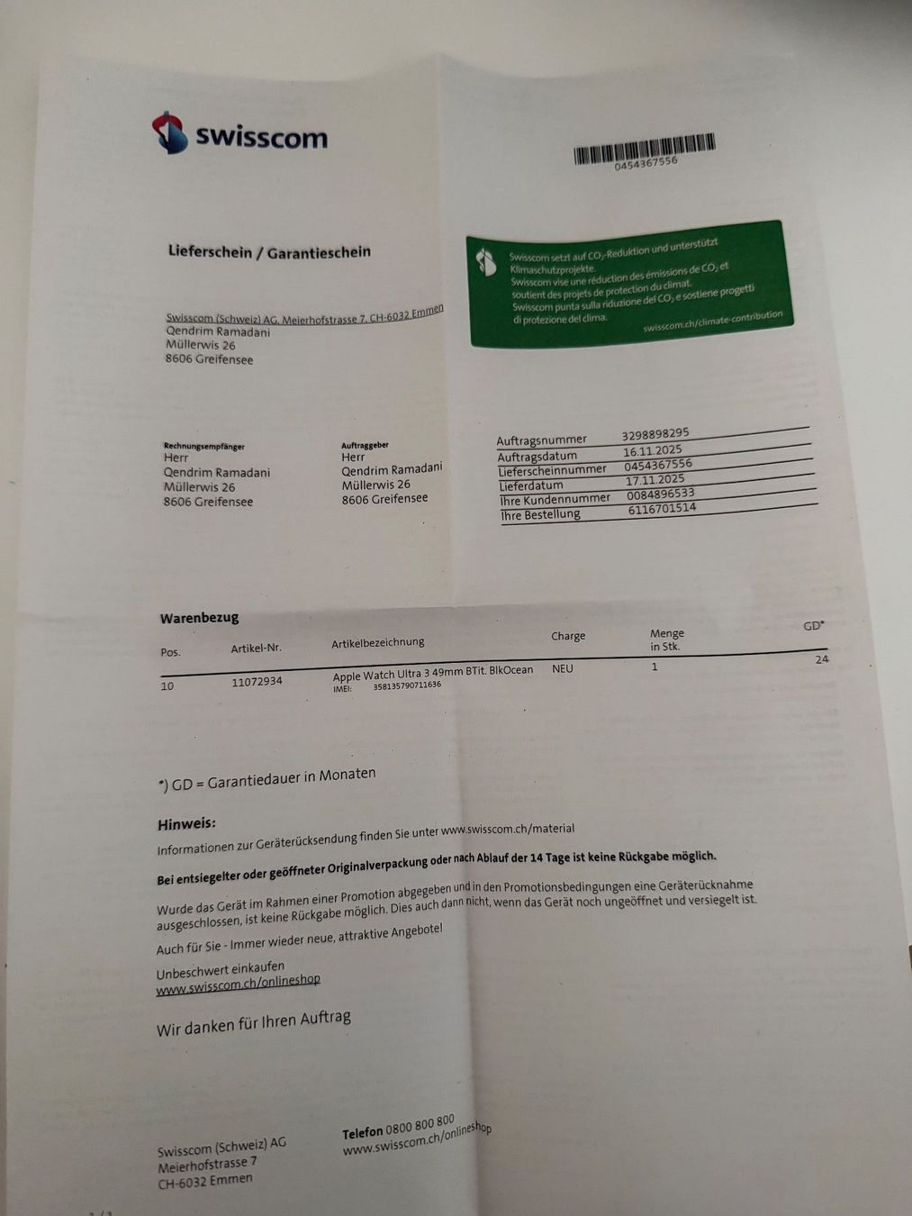Apple Smartwatch: Apple Watch Ultra 3 49mm – Usato da Greifensee venduto da qen_p9zj 3