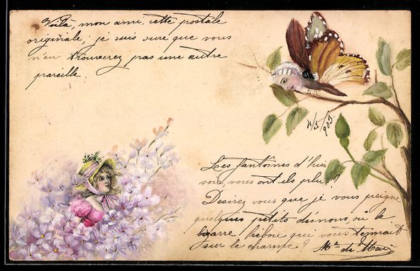 Cartoline postali: Handgemalt: Schmetterling mit menschlich – Usato da Berlin venduto da bartko-reher