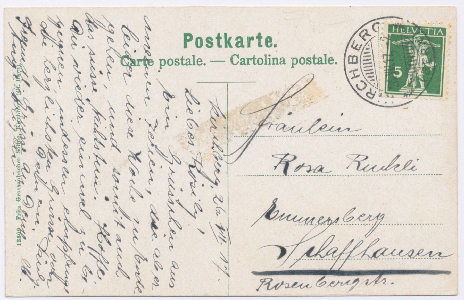 Cartoline postali: Kirchberg 4 Bild Postkutsche Käserei 1917 – Usato da Lützelflüh-Goldb venduto da fluidum 1