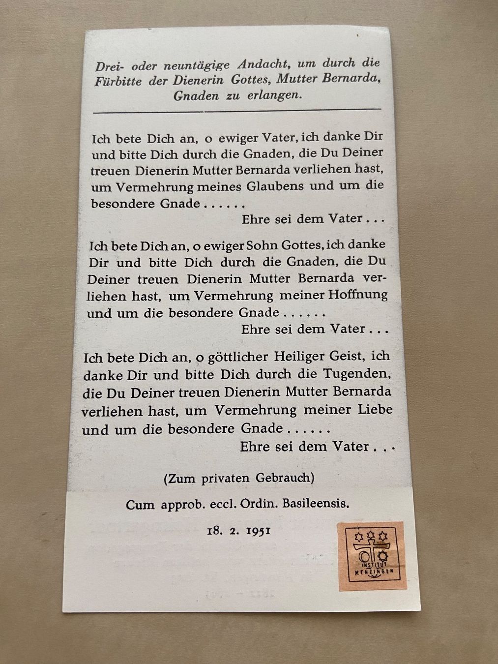 Foto & Immagini: 1 Heiligenbildli Mutter Bernarda Heimgartner kleine Reliquie – Usato da Luzern venduto da waterfront1 2