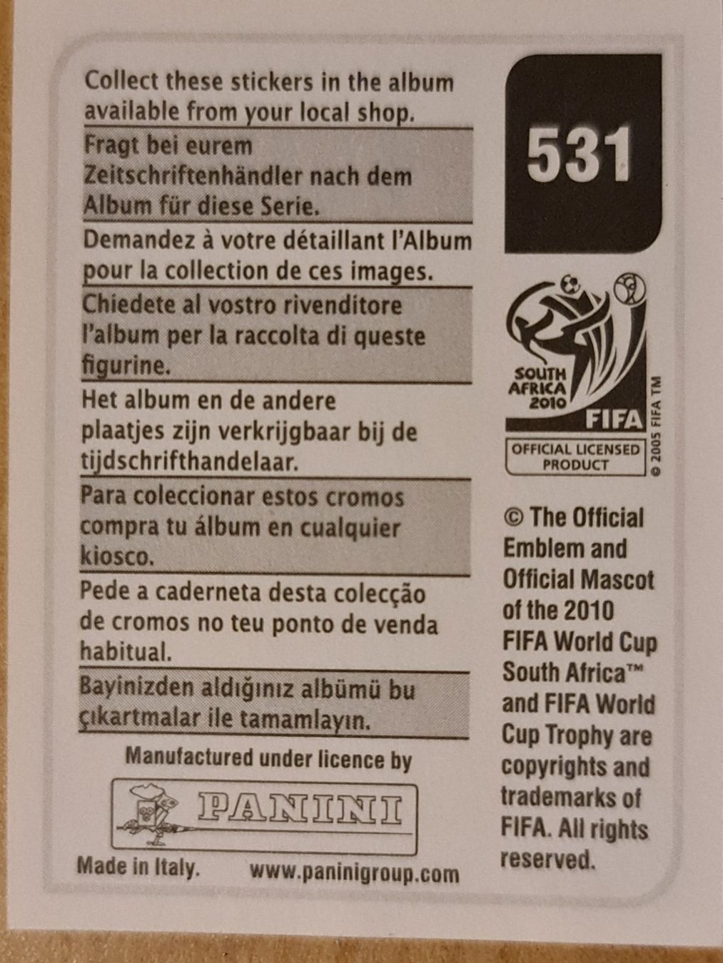 Panini Carte collezionabili: Panini WM 2010 Nr. 531 – Nuovo (secondo la descrizione) da Dintikon venduto da Prime-shop 1