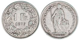 1 Franken von 1875 (gutes sehr schön). Ab 1.--