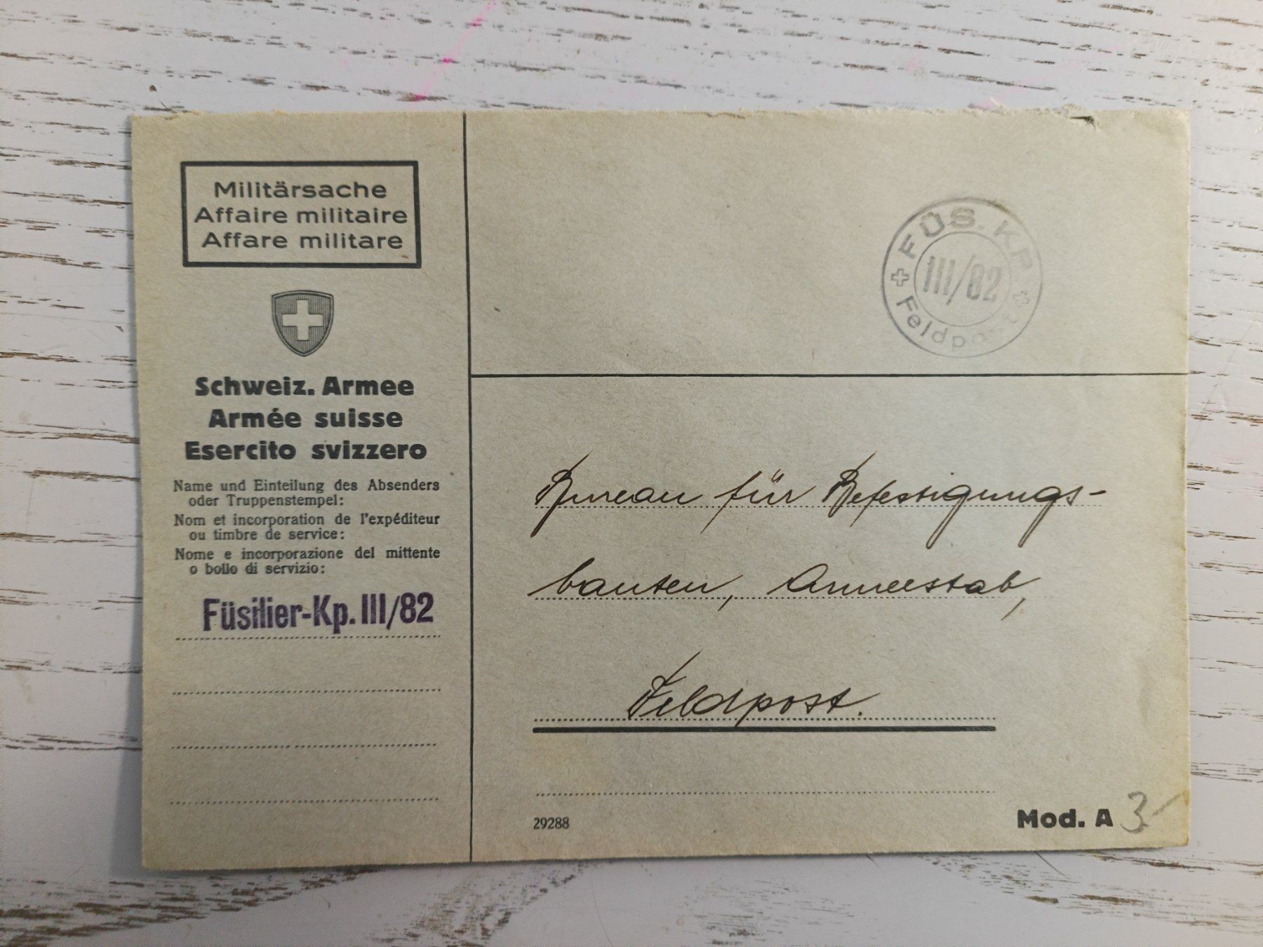 Tutti i francobolli: Feldpost Couvert FÜS.KP III/82 – Nuovo (secondo la descrizione) da Dübendorf venduto da goeggi79